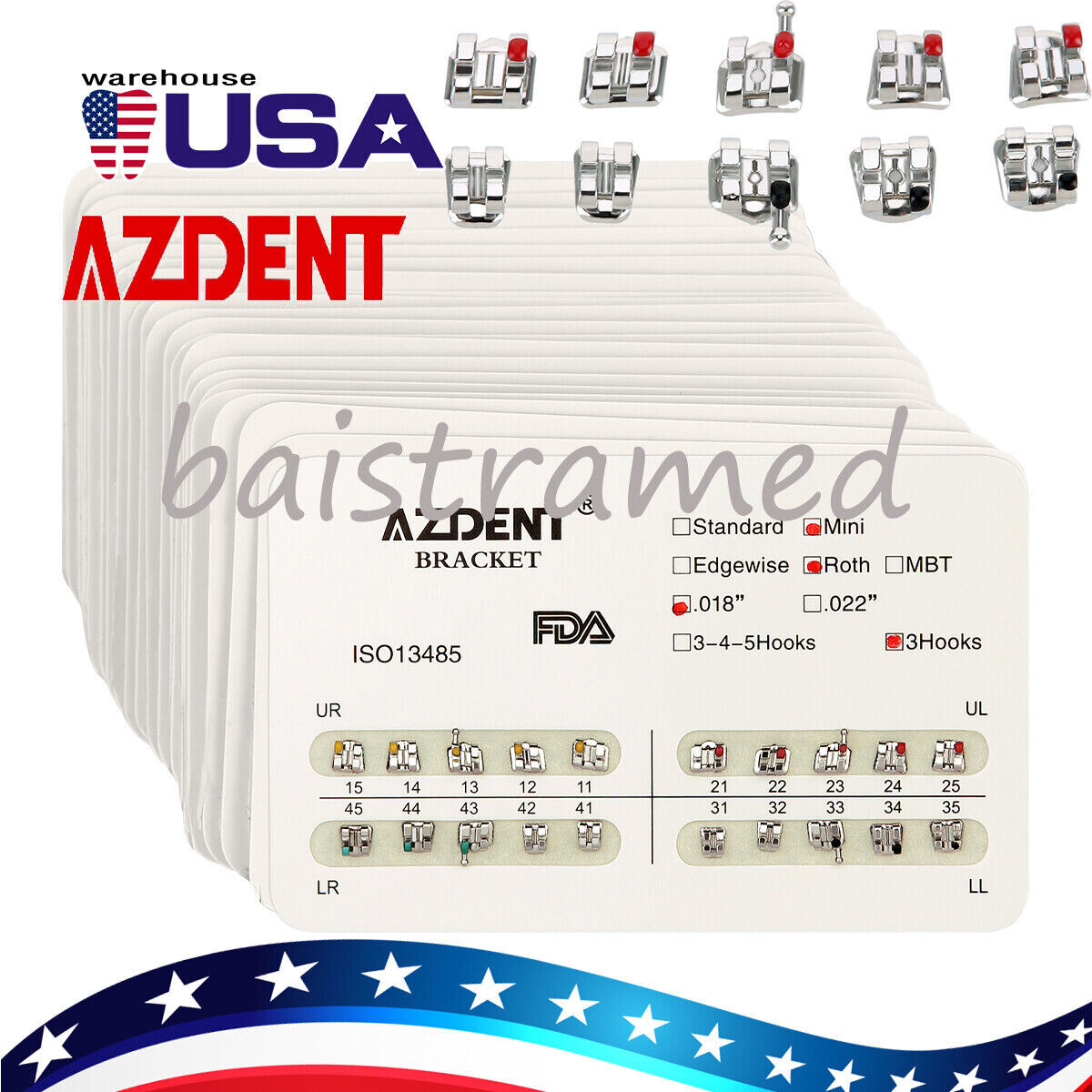 10X Dental Orthodontic Brackets Brace Metal Mini/Standard MBT/Roth 022 Hook 345