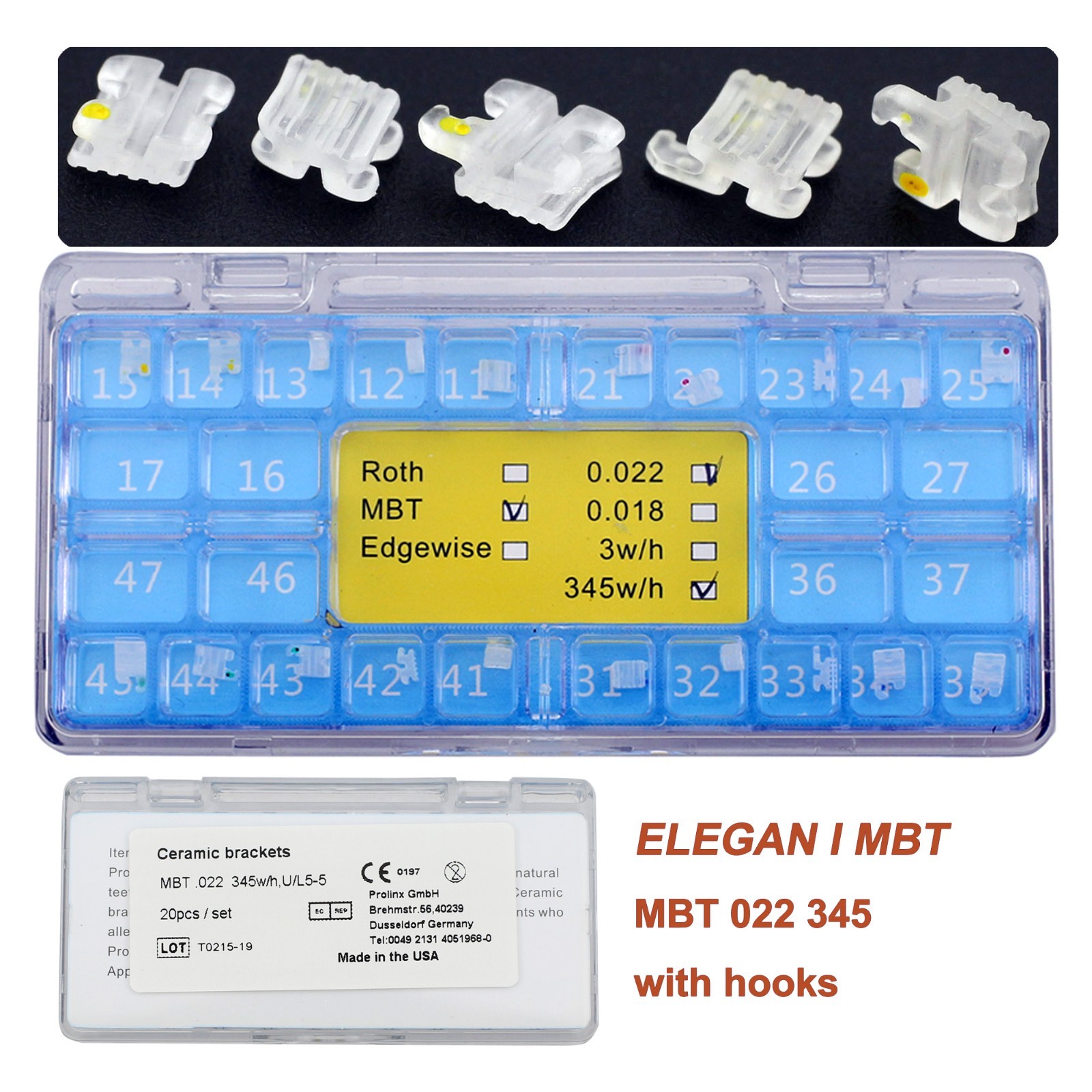 Orthodontic Aesthetic Bracket Ceramic Sapphire Clear Brace MBT 022 345W/H