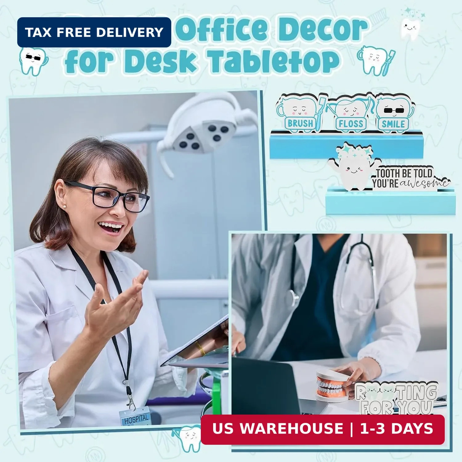 3 Sets Dental Desk Decor Dentist Wooden Table Topper Signs Decor Dental Assistan