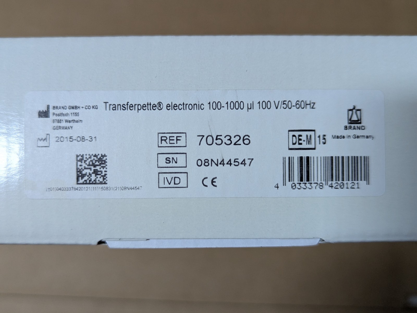 Brand Transferpette Electronic Pipette 705326, Single channel 100-1000µL. Used