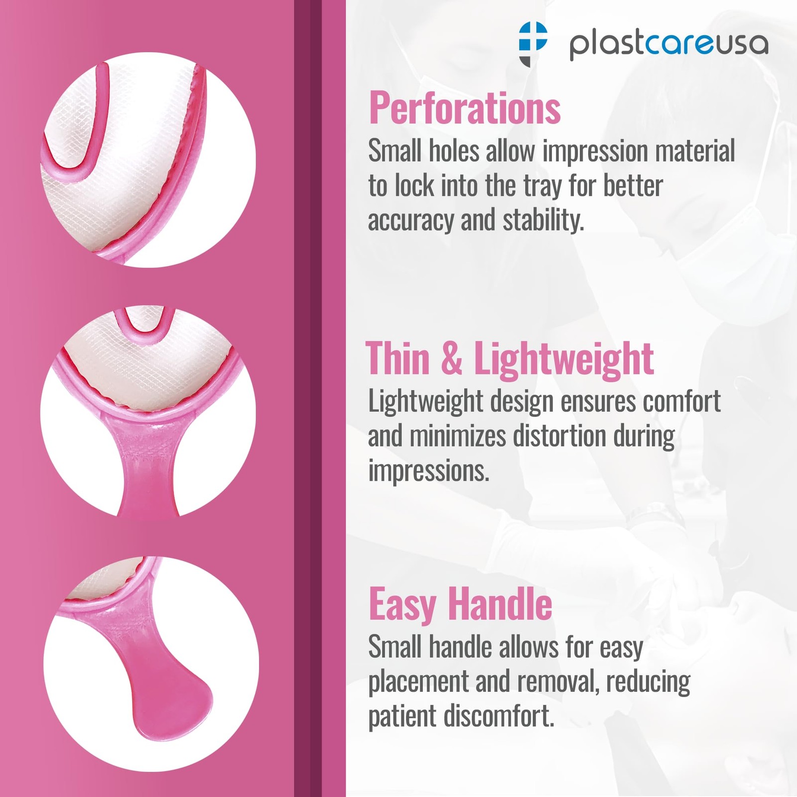 30 Count Pink Dental Bite Trays for Accurate Impressions by PlastCare USA