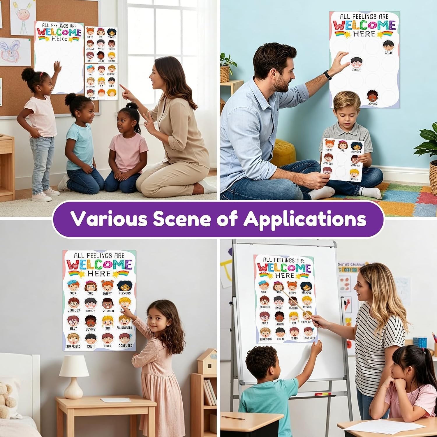 Feelings Chart for Kids with 18pcs Emotion Stickers 12×16.5 Inch Prek Emotion…
