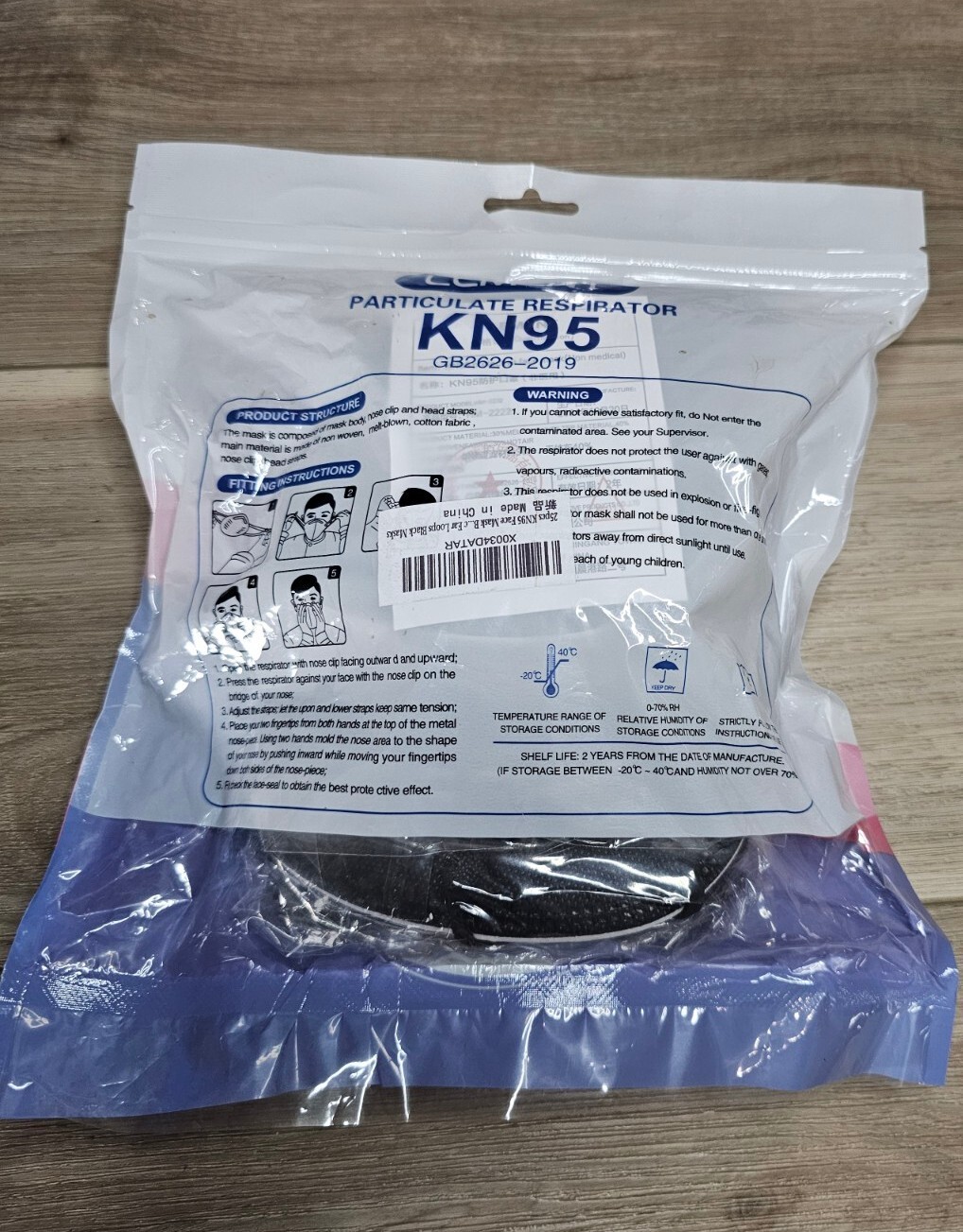 25 Pcs Black KN95 Adult Face Mask 5 Layer Disposable Particulate Respirator