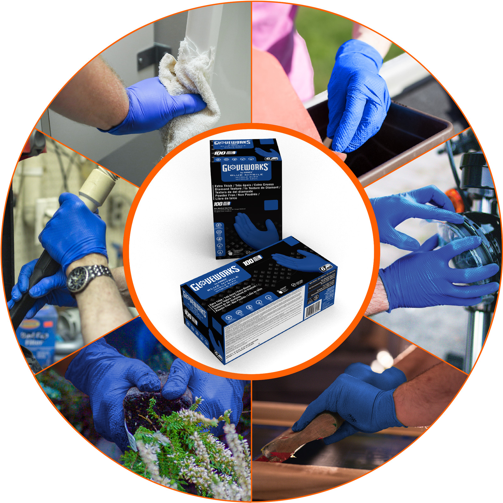 GLOVEWORKS HD 6 Mil GWRBN Latex Free Nitrile Disposable Gloves, Blue, 100