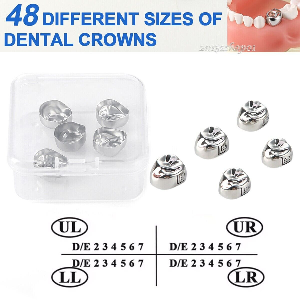 5 Pcs Dental Stainless Steel Kids Primary Molar Crowns Pediatric Crown 48 Size