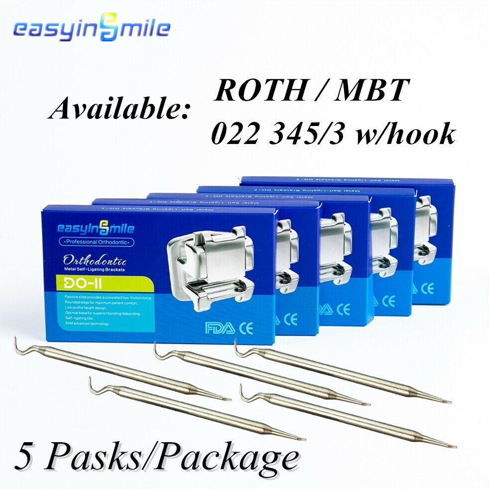 Orthodontic MINI Metal Brackets Dental ROTH/MBT 022 Self-ligating Braces 5Pack