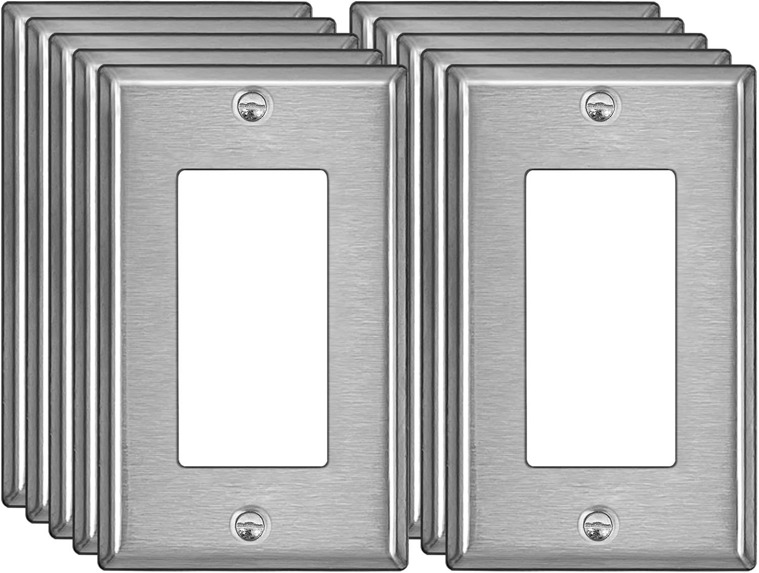 10-Pack Decorator Metal Wall Plate, 1-Gang Brushed Stainless Steel Outlet