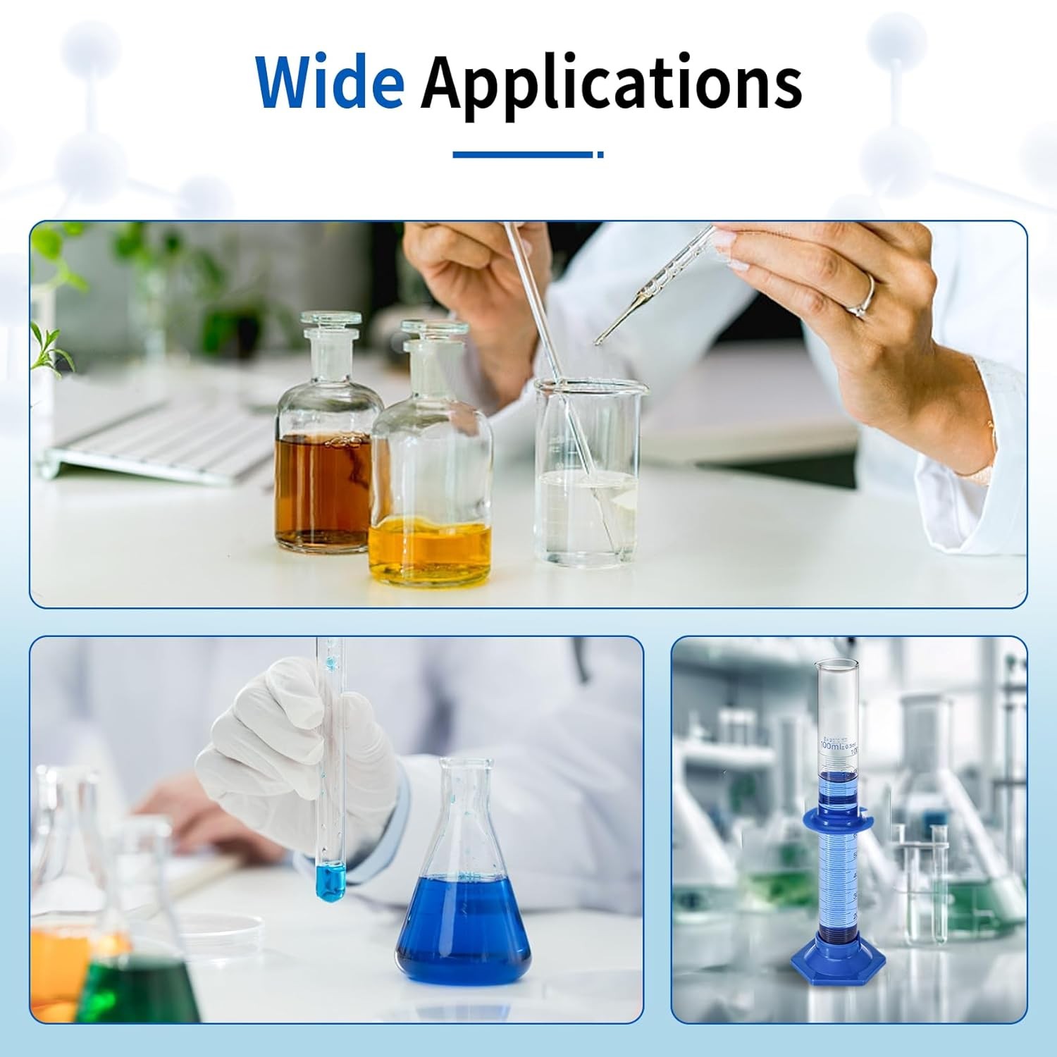 Lab Glassware Set, 9 Pieces – 3 Measuring Beakers, 3 Flasks, 3 Graduated Cylinde