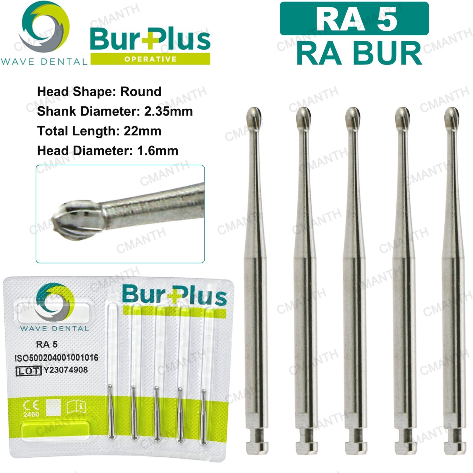 WAVE Tungsten Carbide Burs Dental Round Latch Carbide Bur RA 1-10 For Slow Speed