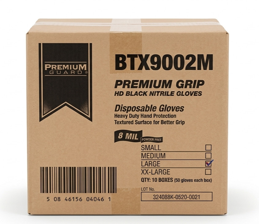 Case of 500 Gloves – Premium Grip MEDIUM HD Black Nitrile Gloves 50/Box