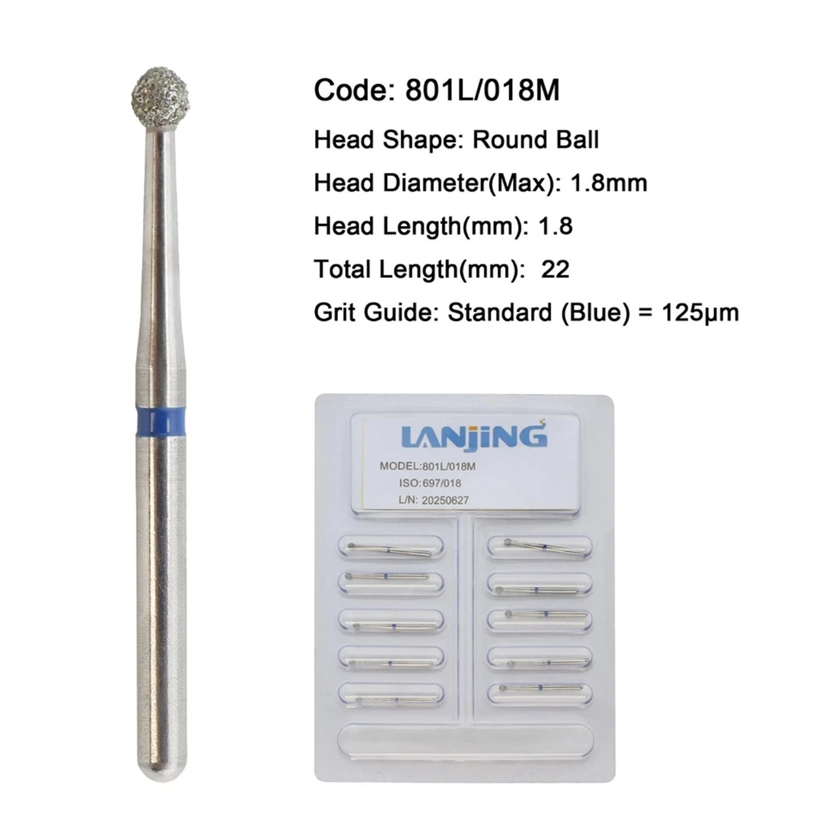 Dental Burs Diamond Round End Taper Surgical Long Ball Barrel FG for High Speed
