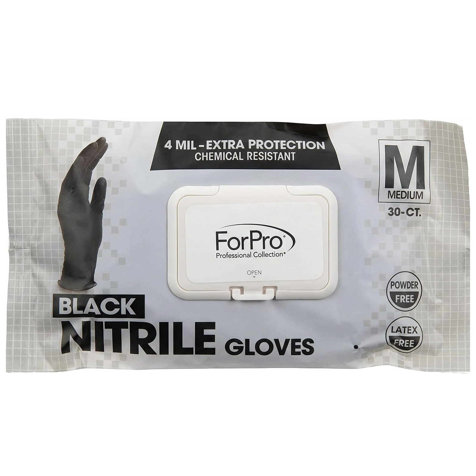 ForPro Nitrile Gloves, Chemical Resistant, Powder~Free, Black, Medium, 30~Count