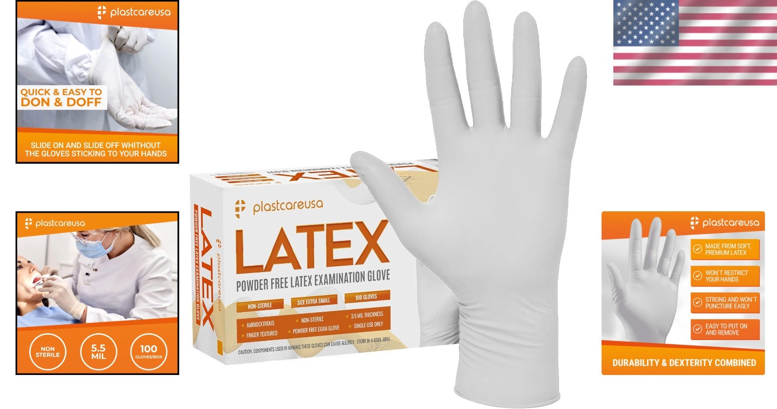 Ambidextrous Powder-Free Latex Exam Gloves: 100/1000 Count with Textured Grip