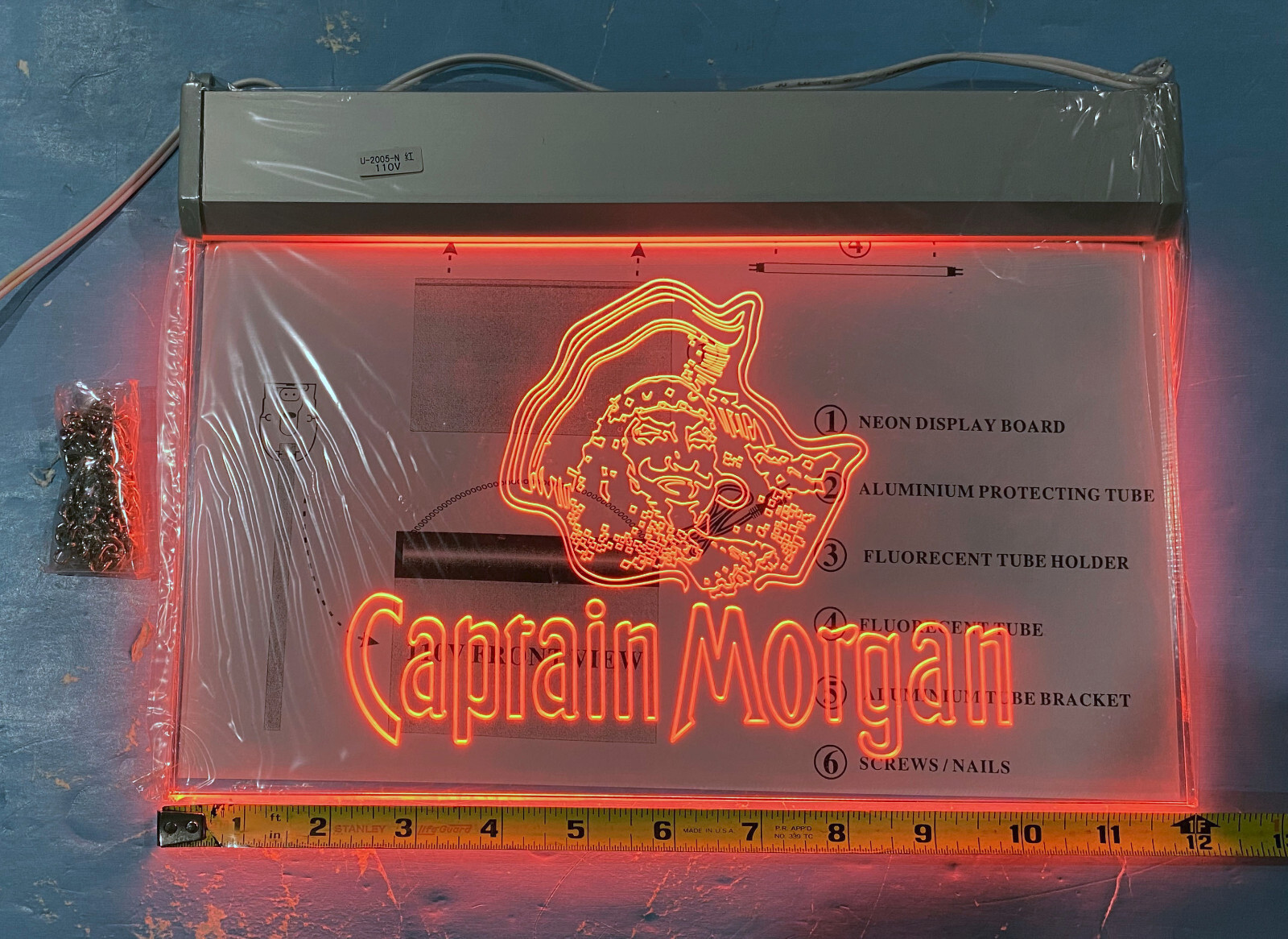 Captain Morgan Neon Fluorescent Hanging Display Board Sign – 12″ X 8.5″ 110v