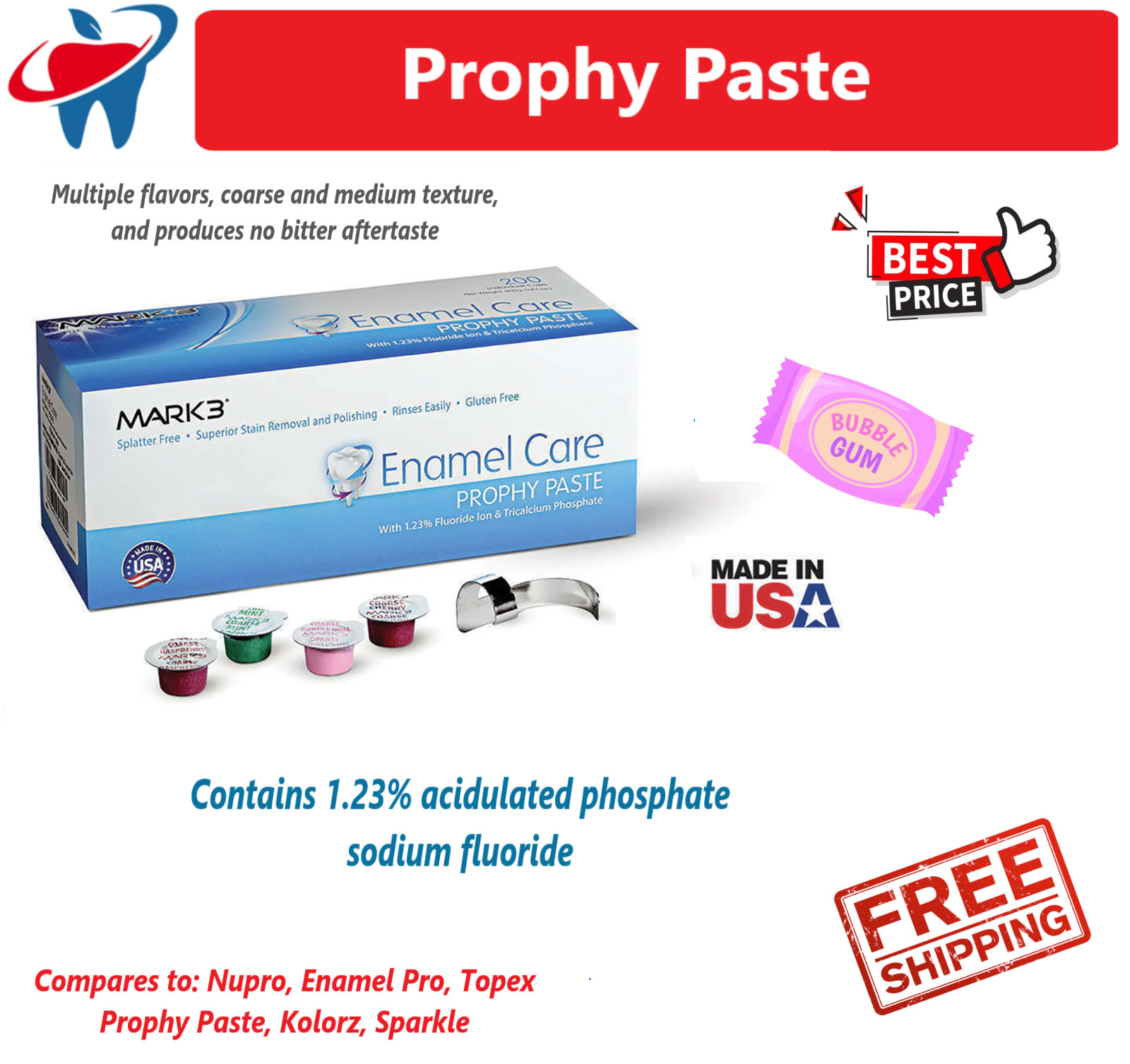 Dental Prophy Paste Prophylaxis Non Splatter Mark3 All types & Flavors 50-600/Bx