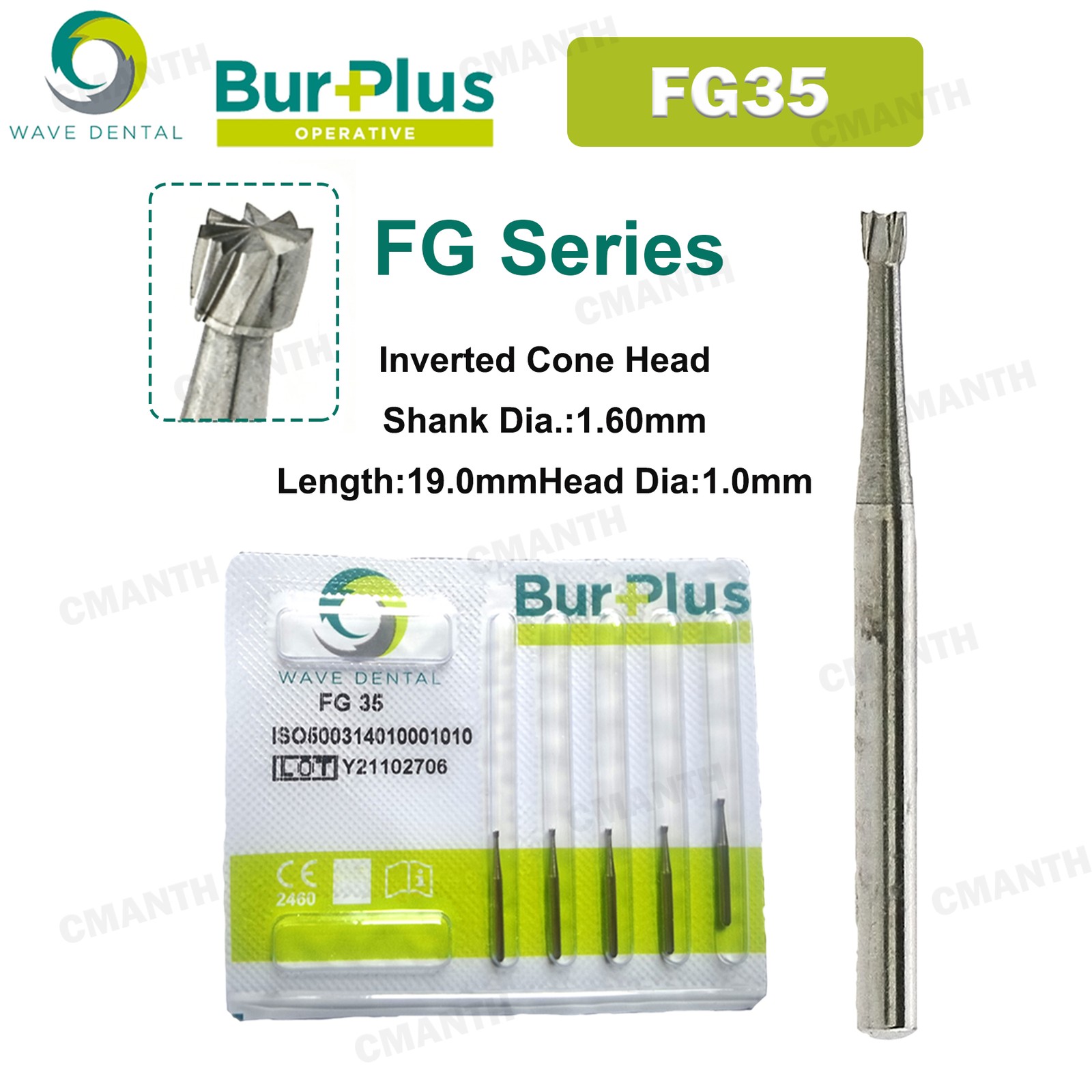 WAVE Dental Bur Tungsten Carbide Bur Inverted Cone Head Handpiece FG High Speed