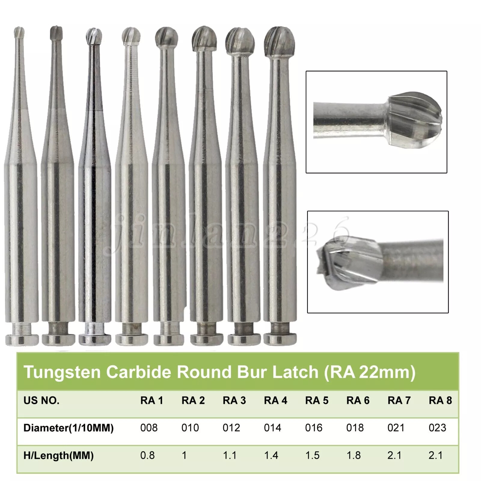 5 Pcs/Pack Dental RA Round Carbide Bur For Slow Speed Latch Type RA 1#-8# USA