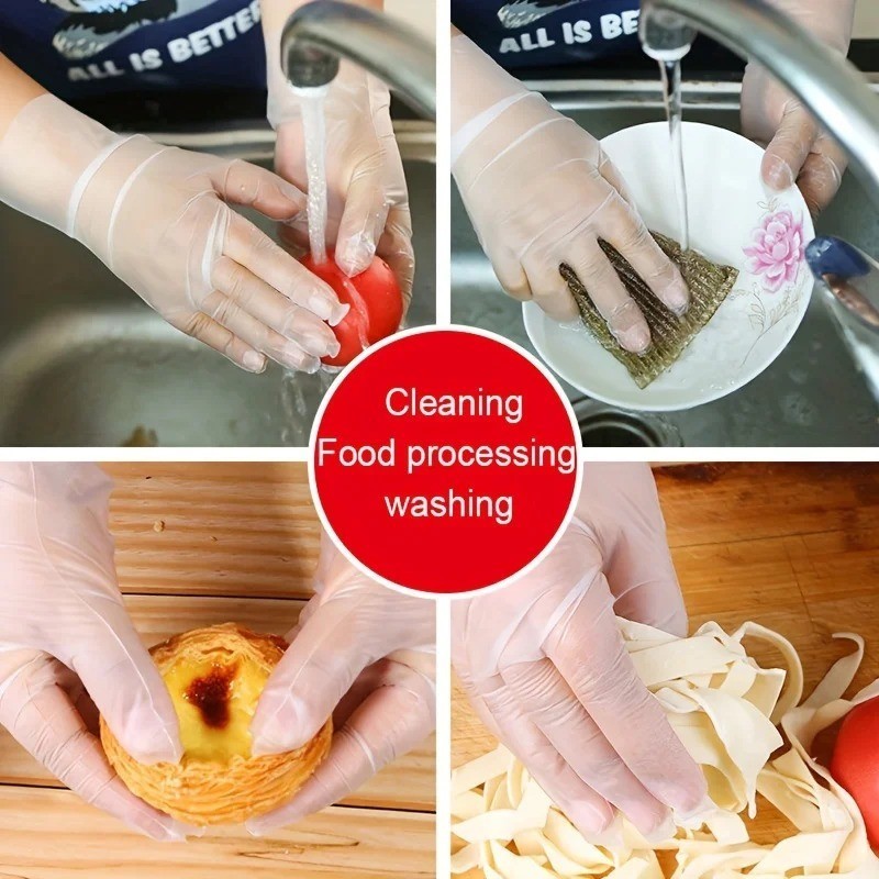 100 PCS Disposable TPE Gloves Powder Free Latex Free Food Safe Cleaning Kitchen