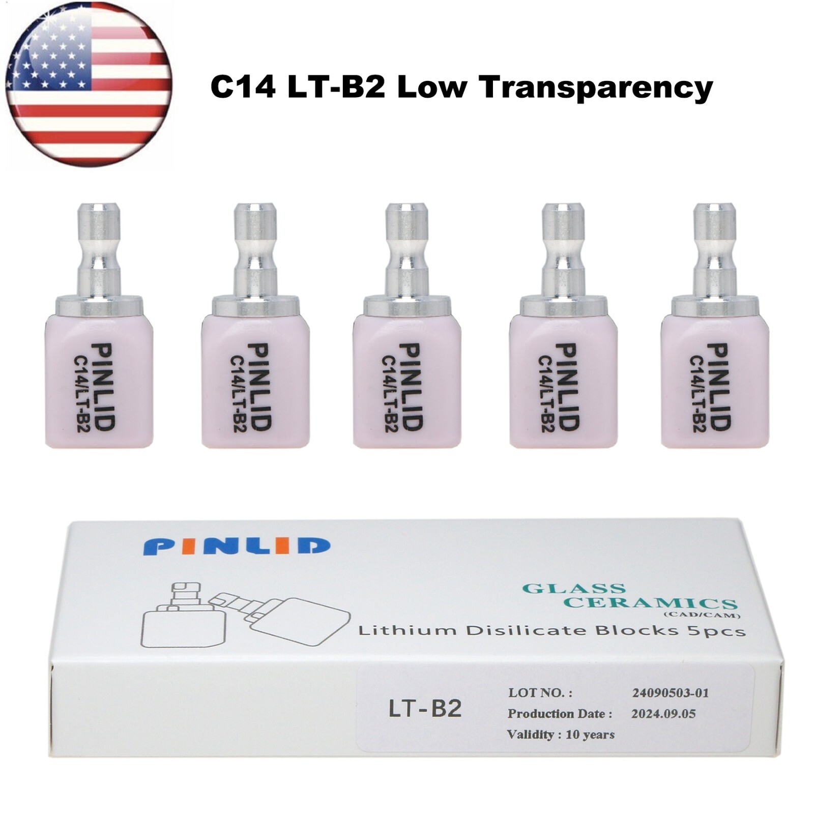 US 5Pcs LT C14 Dental Glass Ceramic Lithium Dislicate Blocks Cerec Emax CAD CAM