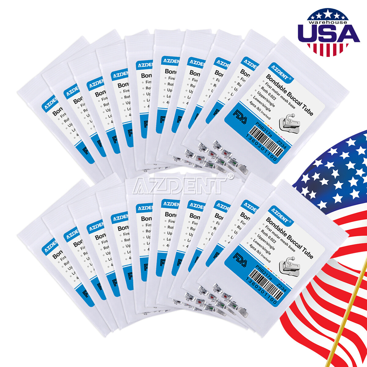 20Pack Dental Ortho Bondable Buccal Tubes 1st Molar Roth 0.022 Mesh Marked