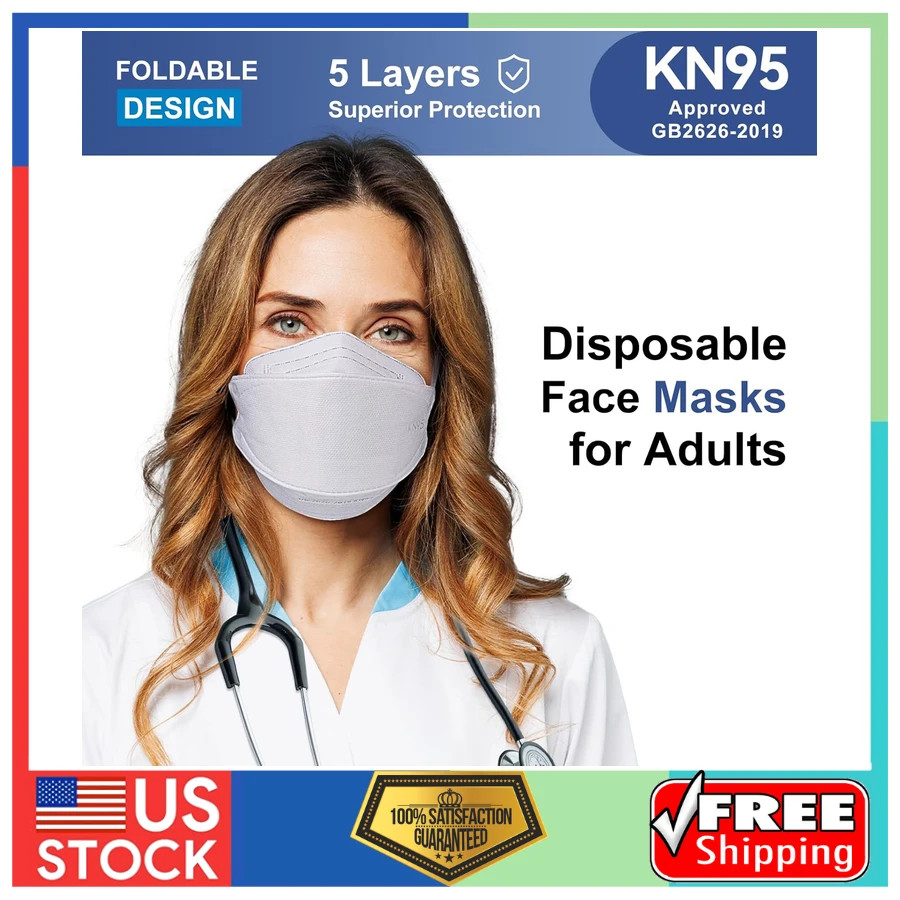 KN95 Face Masks Disposable 5 Layer Protective Respirator 50 Pack Individually…