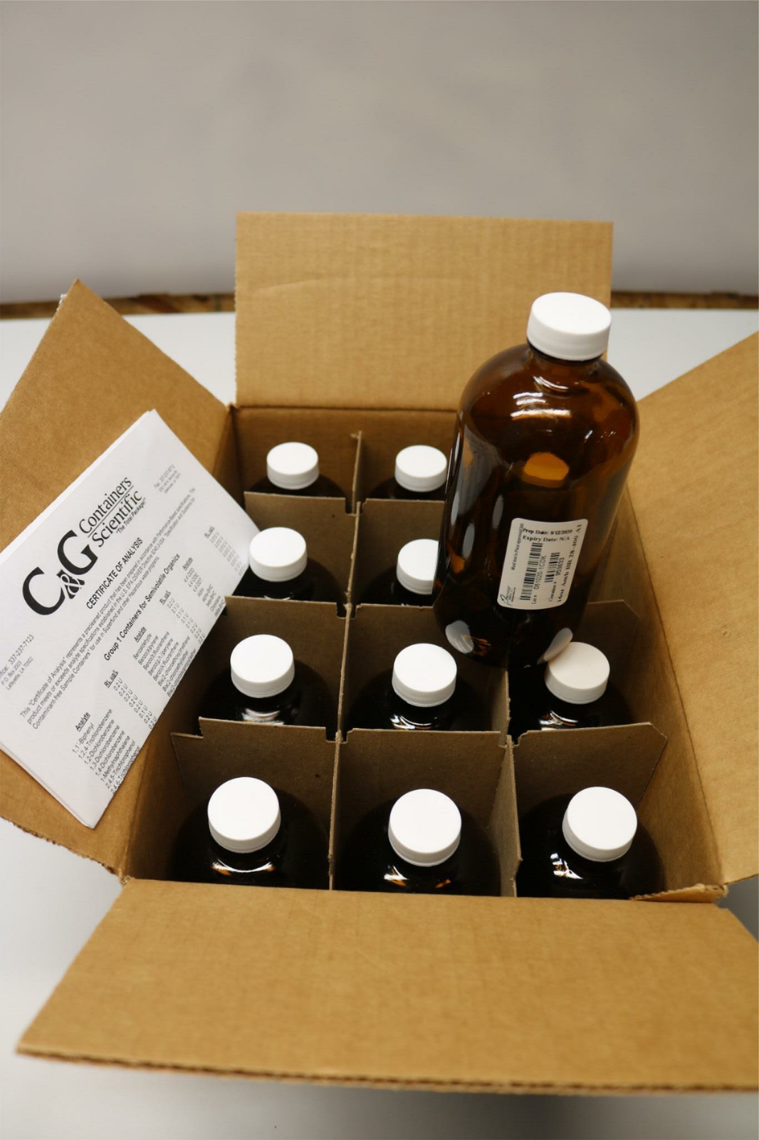 12x Pack 16oz Glass Bottle Amber Brown w/ PTFE Lined Cap Semivolatile Organics