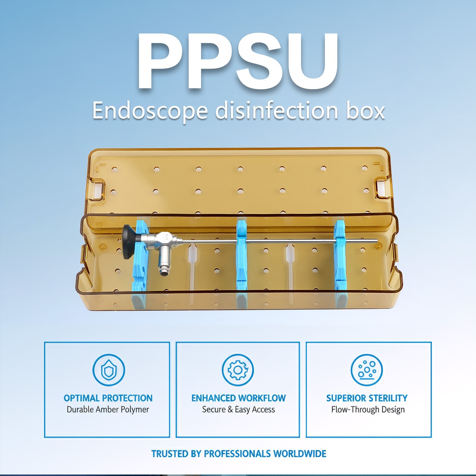PPSU Disinfection Box Medical Endoscope Sterilization Tray Autoclave Case S/M US