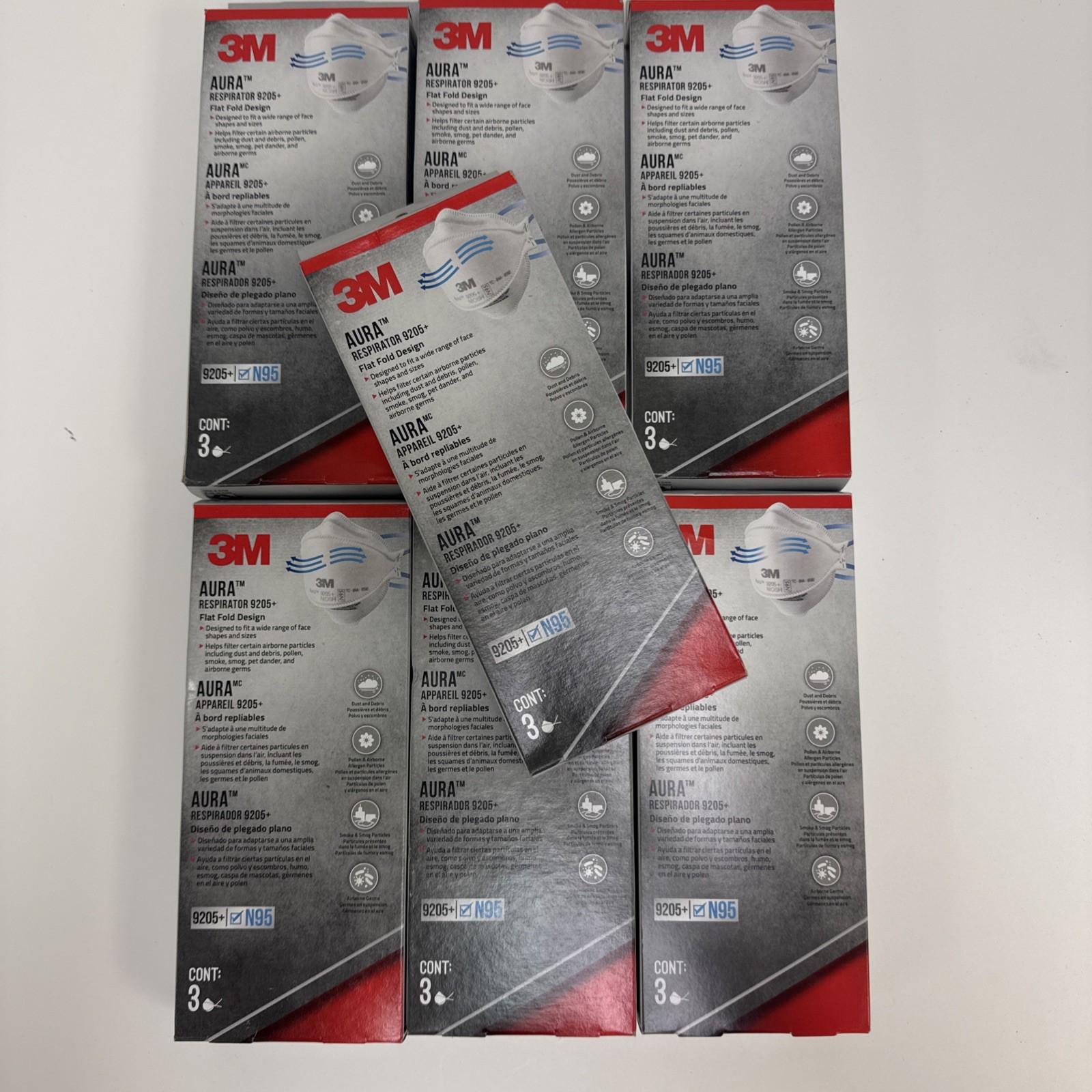 7 Pack 3M Aura Respirator 9205+ N95 Dust Debris Germs Smoke Pollen Masks 3 Count