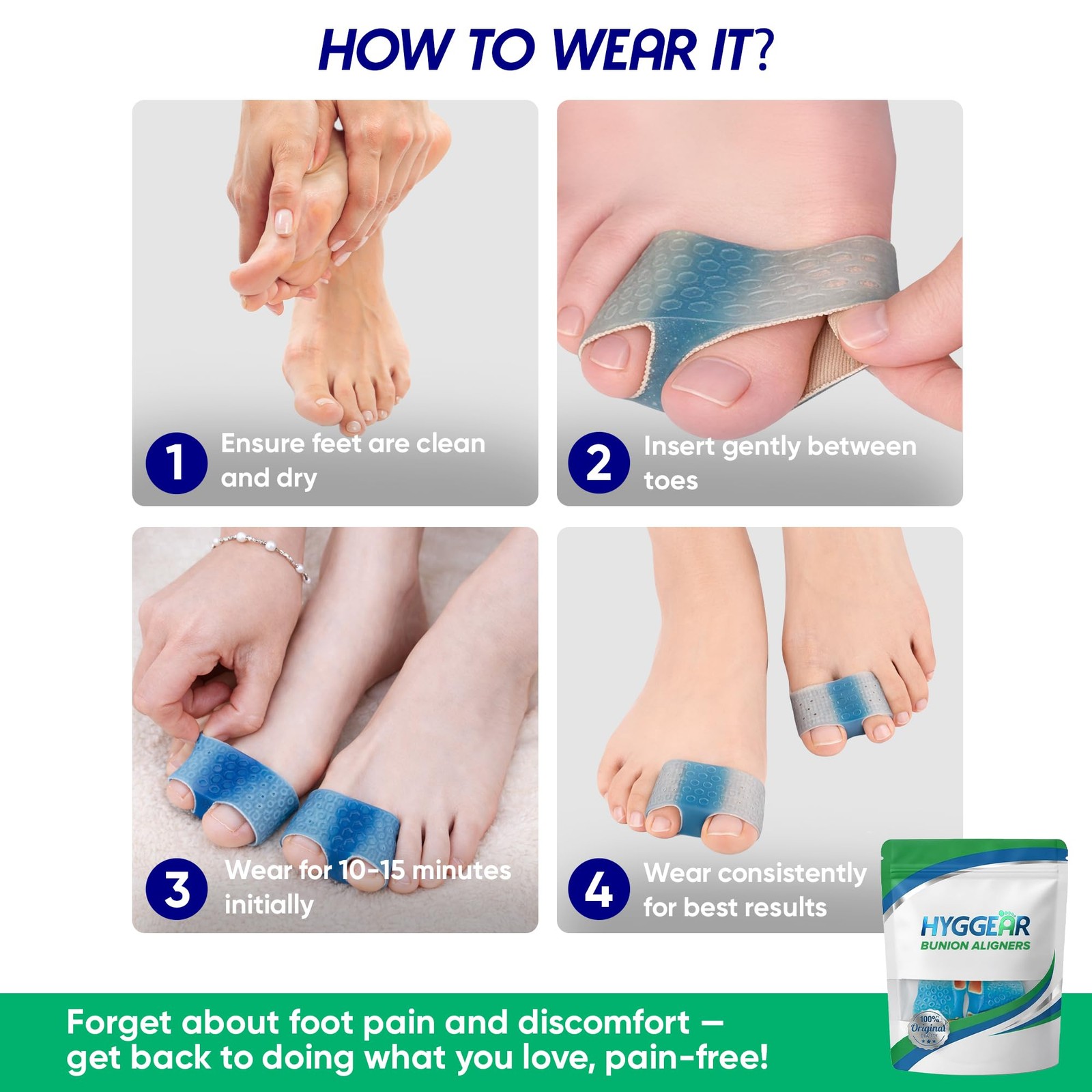 Hyggear Bunion Corrector For Women Men – Big Toe Straightener Silicone Pad