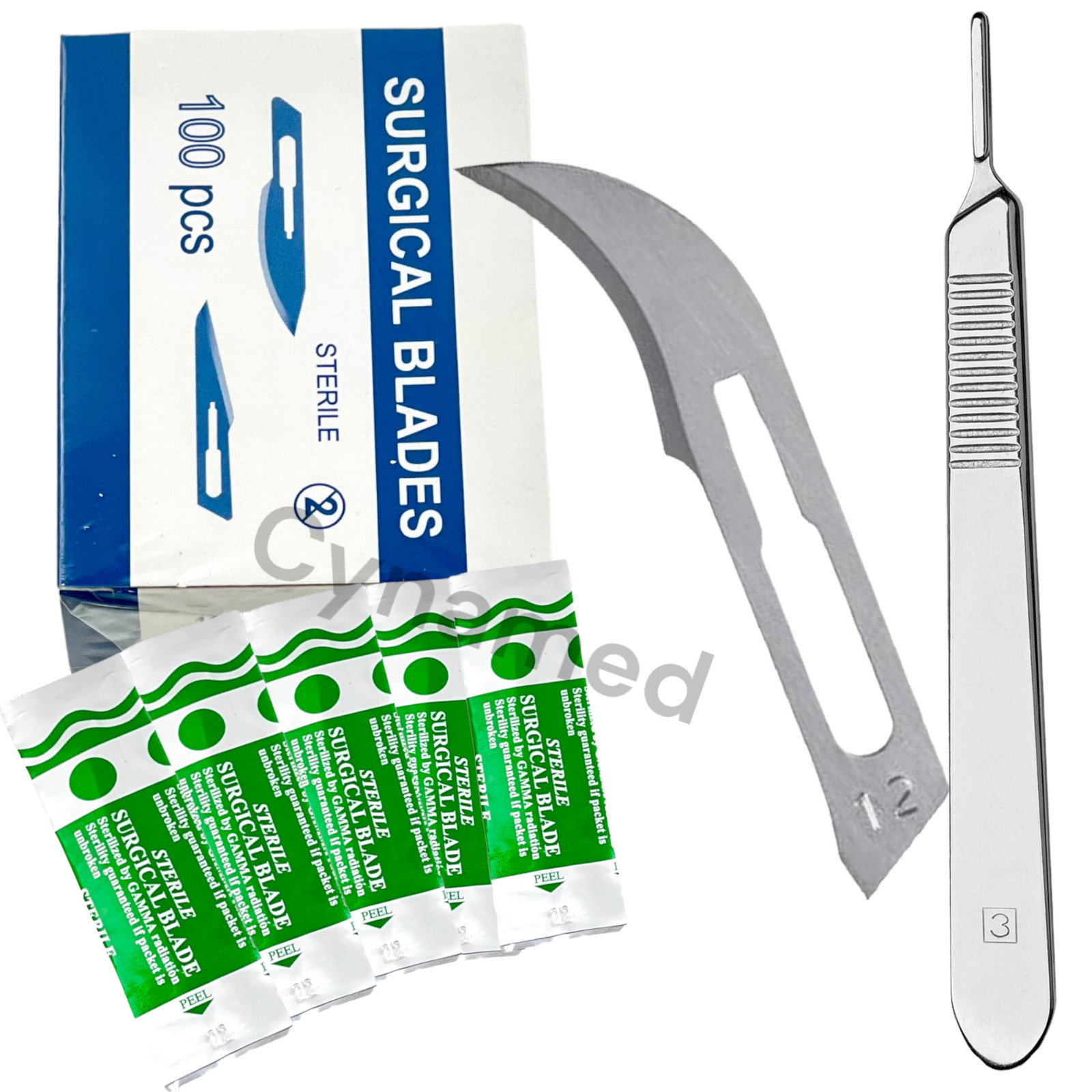 100 Sterile Surgical Blades with FREE Scalpel Knife Handle Medical Dental Tools