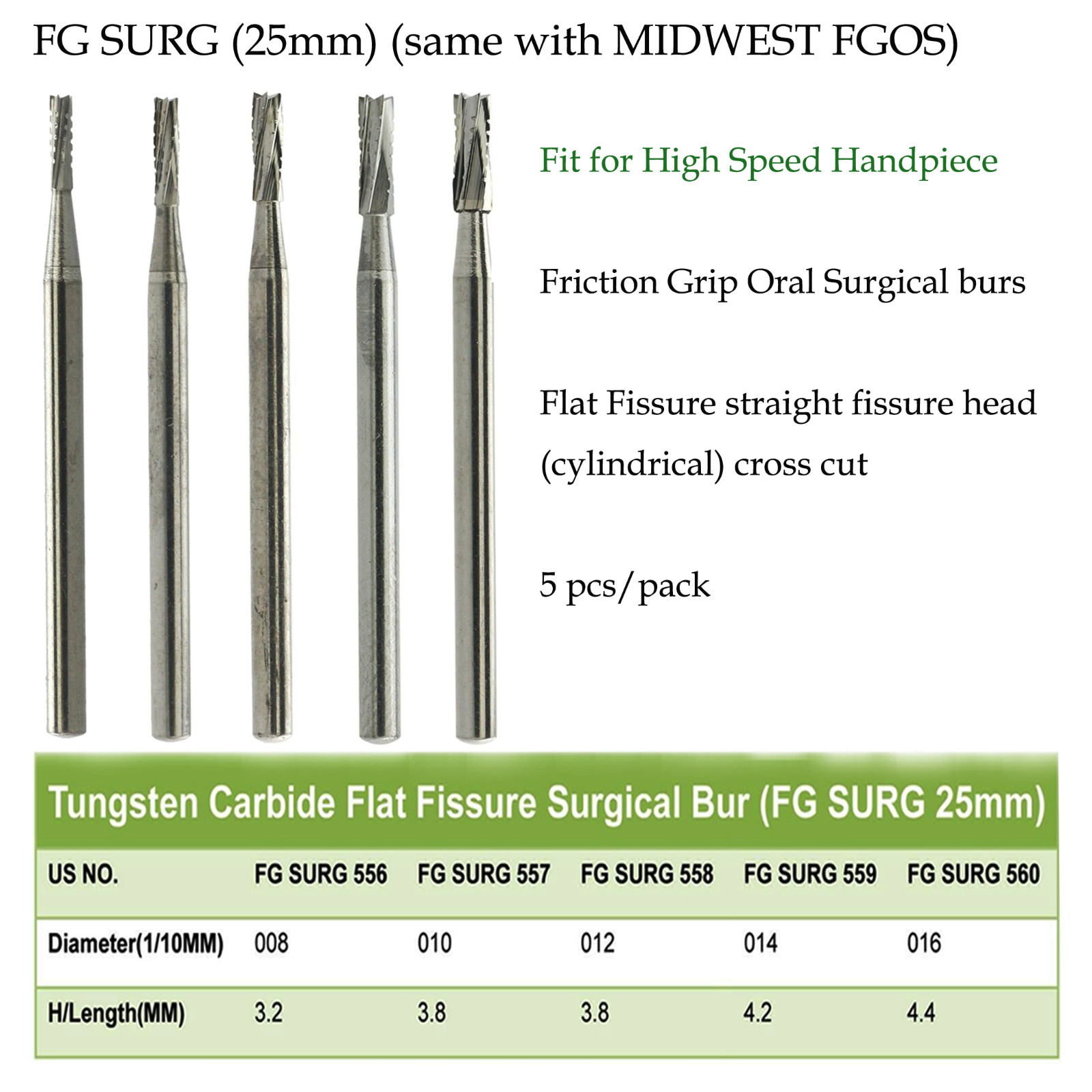 Wave Dental Surgical Long Burs 25mm Carbide Burr 557L 558 556 559 560 High Speed