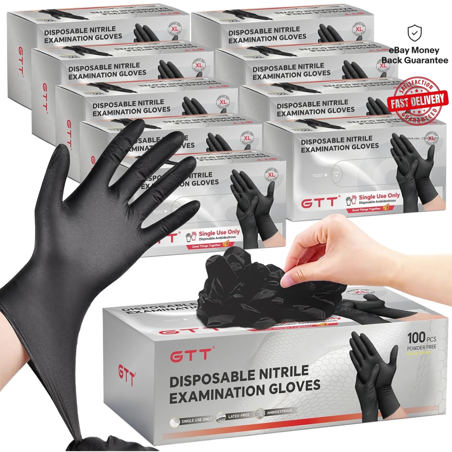 Disposable Black Nitrile Gloves 6 Mil – 1000 pcs for Food Prep & First Aid