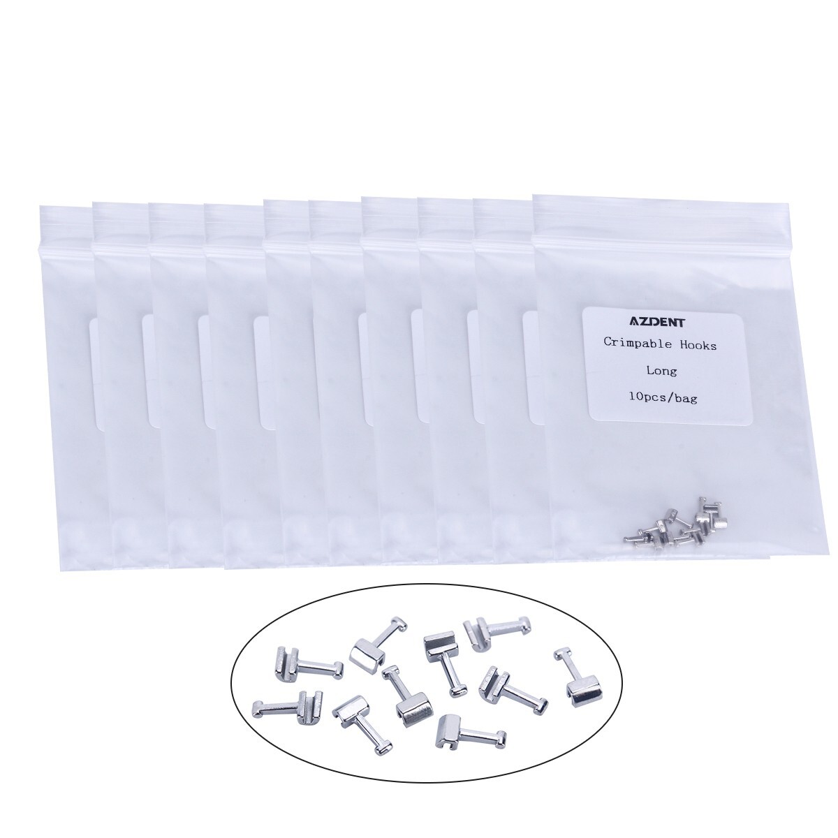 5x Dental Orthodontic Crimpable Hook Long type Elastic Lined 10 pcs/pack AZDENT