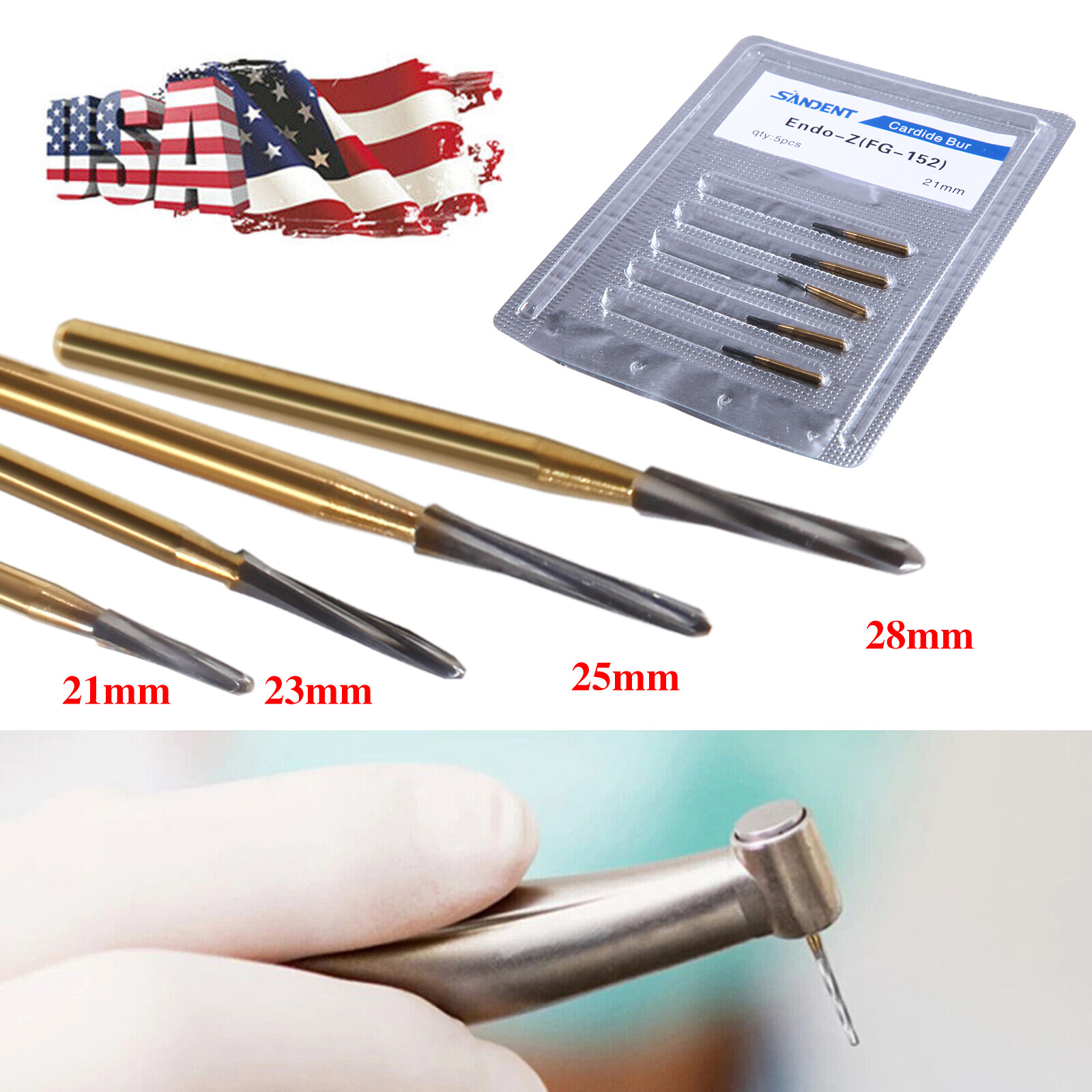 Dental Endo-Z Bur Carbide Tungsten Surgical Cutter Burs 23-28mm 5pcs/pack MD