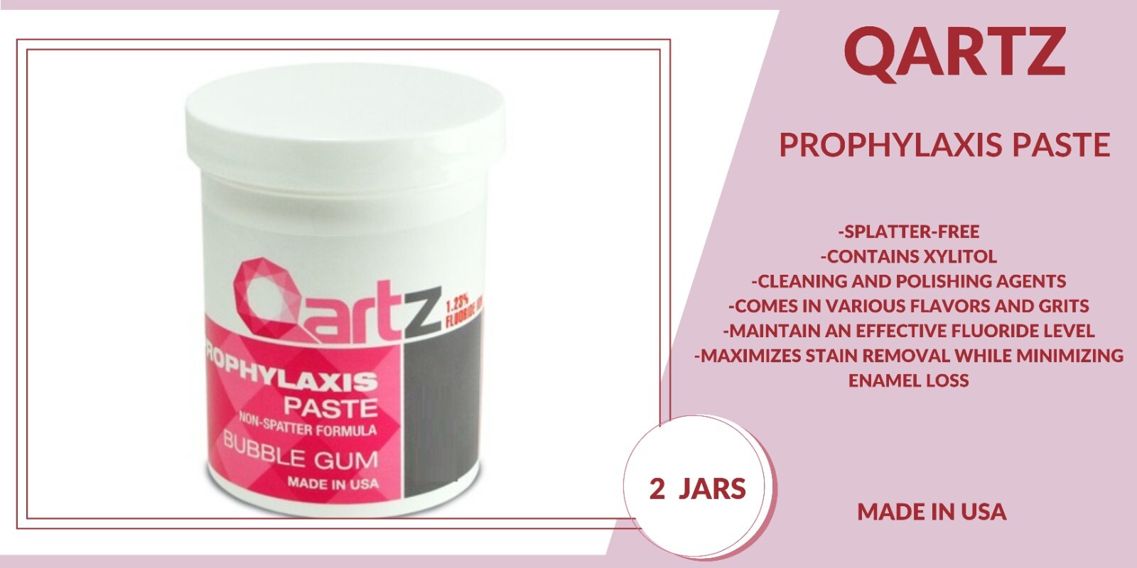 MEDIUM GRIT BUBBLE GUM QARTZ PROPHY PASTE DENTAL PROPHYLAXIS – 2x (12oz) Jars