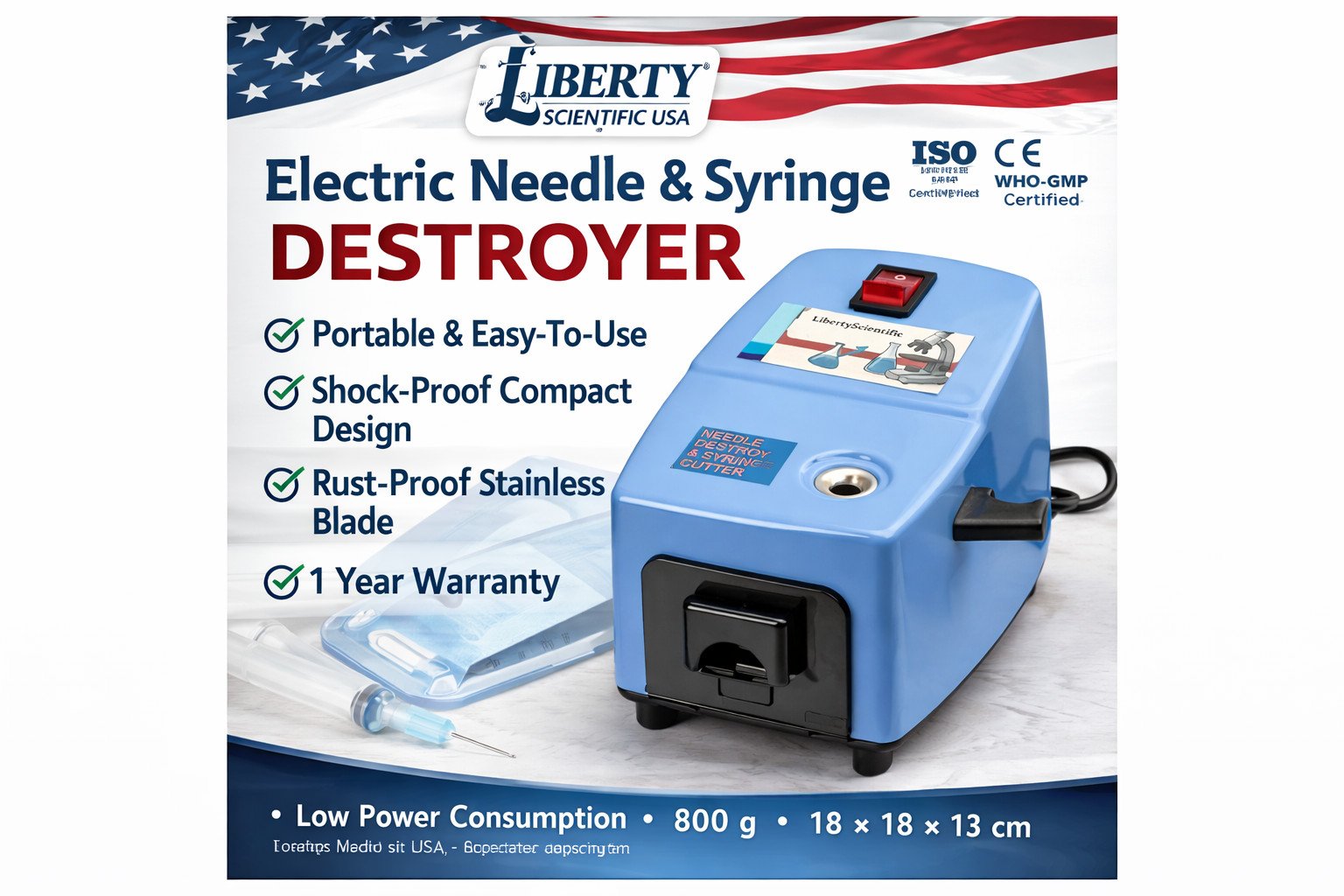 Electric Needle & Syringe Destroyer Cutter Medical Sharps Disposal Machine USA