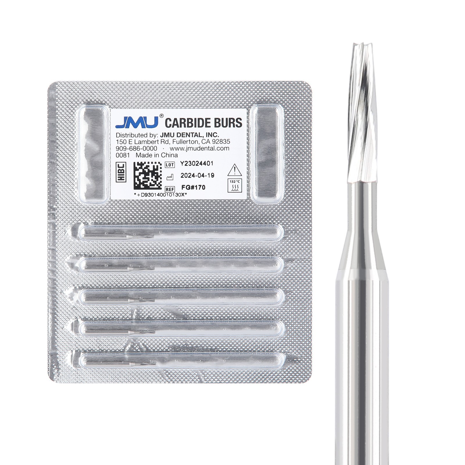 5pcs Dental Carbide Burs Taper Fissure FG #170