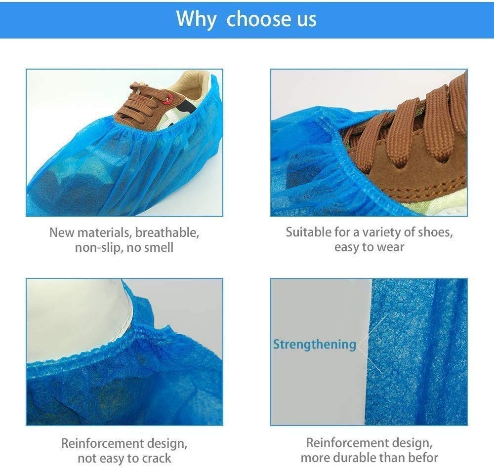 Disposable Shoe Covers 100PCS 400g Non-Slip Durable Indoor Boot Blue 100pcs