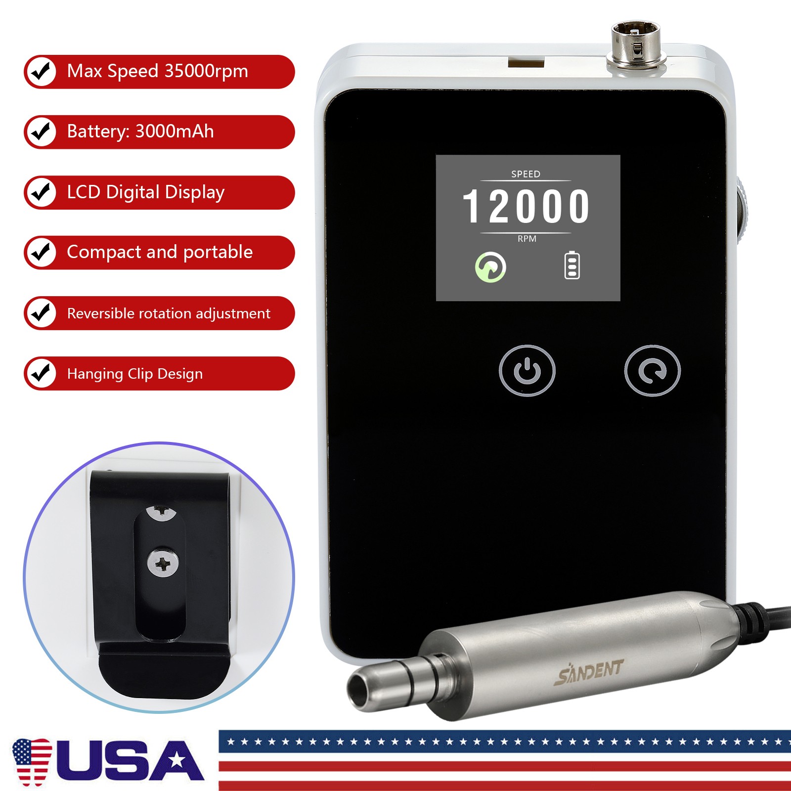 Dental Lab Marathon Micromotor N3 / 35K RPM Handpiece Polisher /10* Carbide Burs
