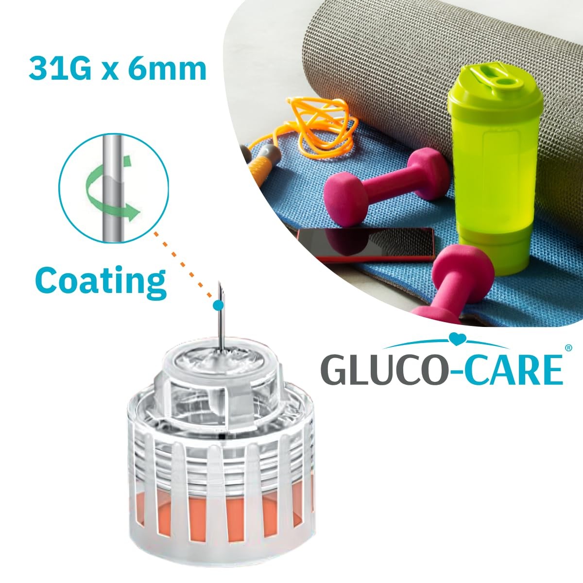 GLUCO-CARE Plus Pen Tip Plus 31G x 6mm, Universal Fit, Comfort Design, 100/bx, F
