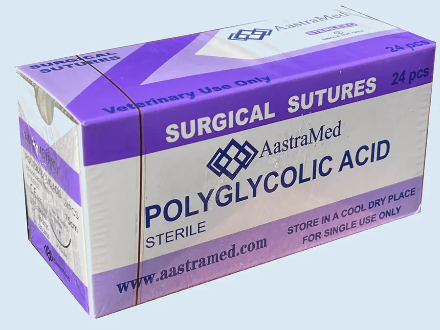 2/0 PGA Suture 24/Box Polyglycolic Acid Veterinary Surgical Dental, R-cutt 30mm