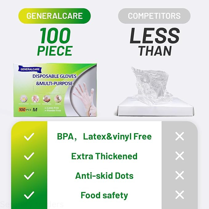 100 Pcs Disposable Gloves TPE Clear Food Safe Cooking Cleaning Latex Free Plasti