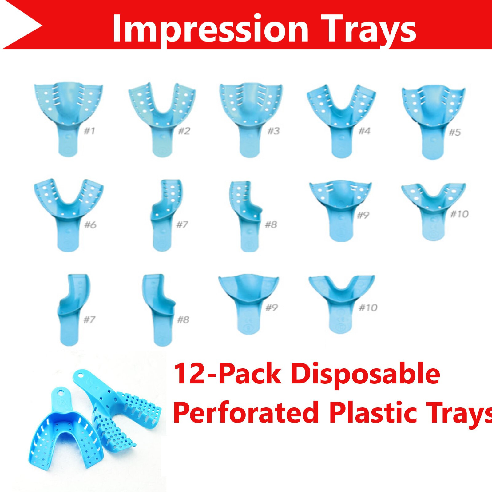 Dental Perforated Disposable Impression Tray Anterior, Small, Large, Medium 12Bg