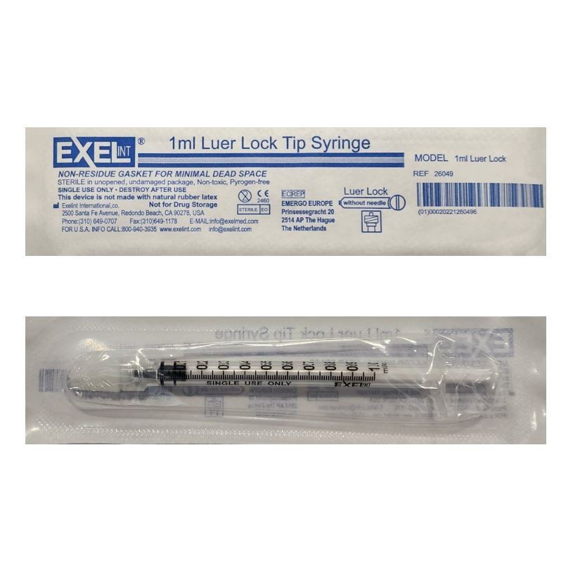 *100-Pieces* Exel 1mL Luer-Lok-Tip Disposable Syringe With Cap Sterile 26049