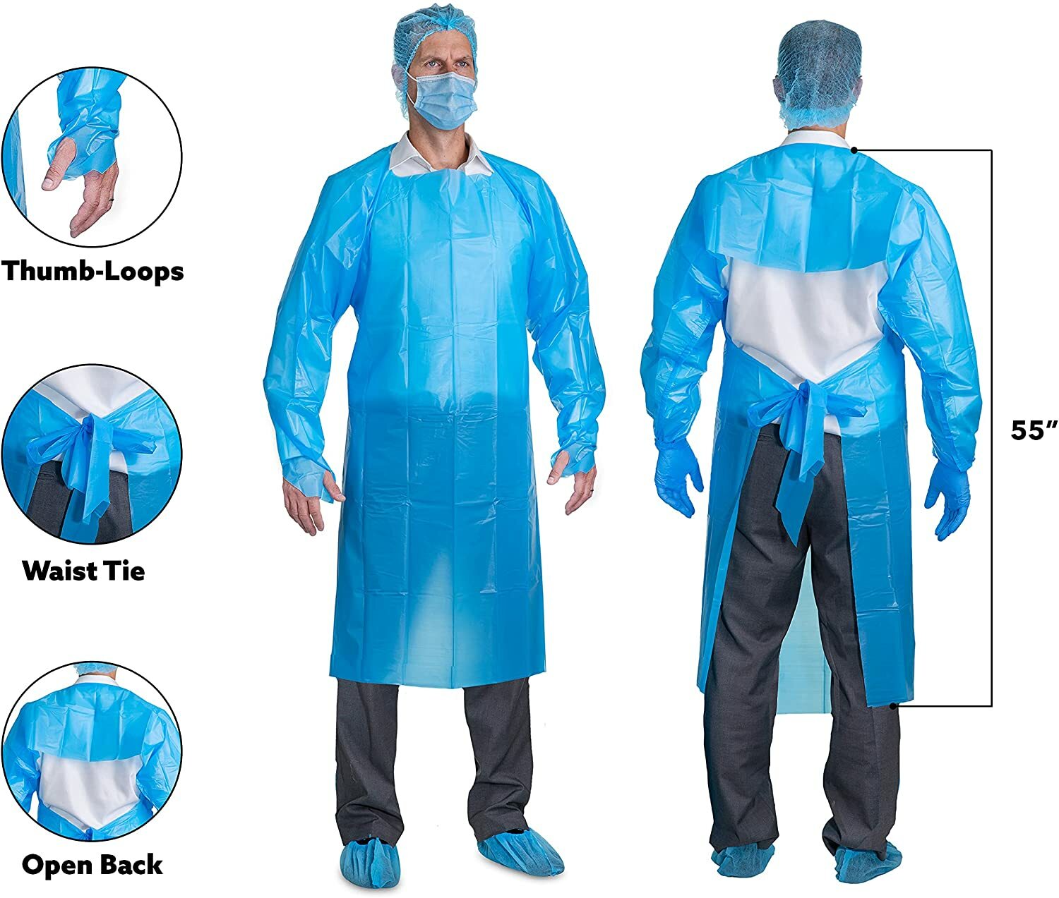 Disposable CPE Gown, Polyethylene Medical Isolation Gown 20/40/60/80/100 PCS