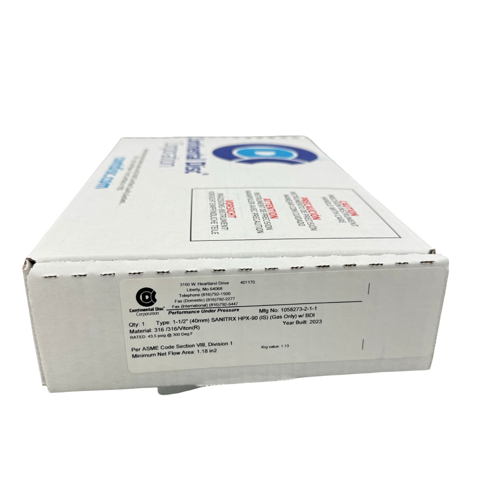 Continental 1-1/2″ (40mm) SANITRX HPX-90(IS)(Gas Only) w/BDI Certificate