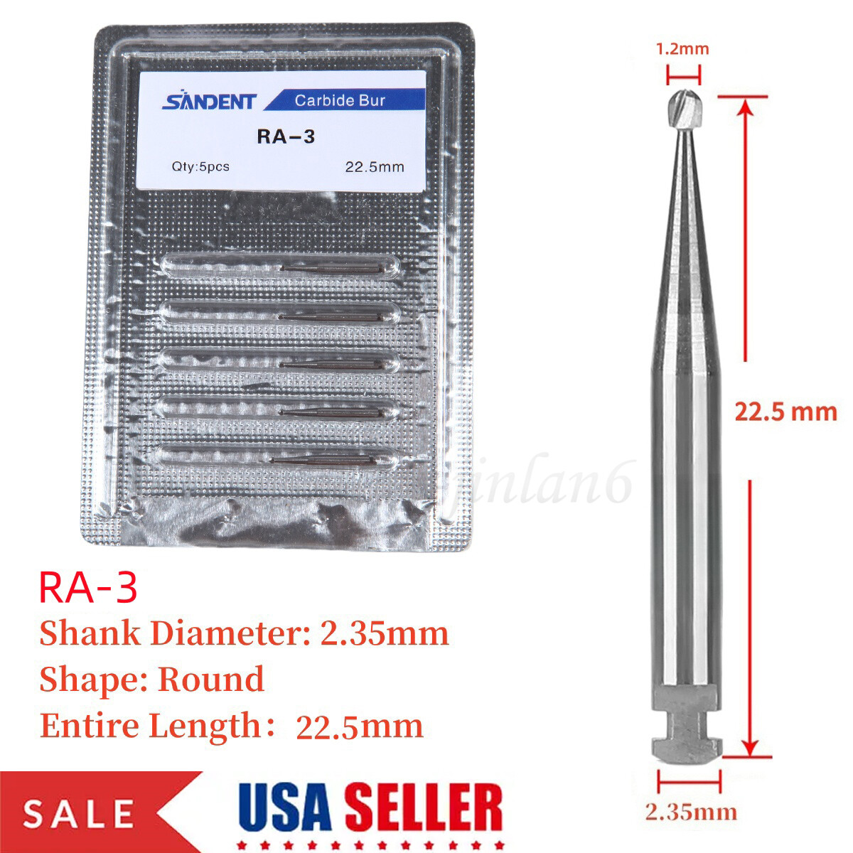 5 Pcs/Pack Dental 22.5mm Round Carbide Bur Slow Speed Latch Type RA3 Burs USA