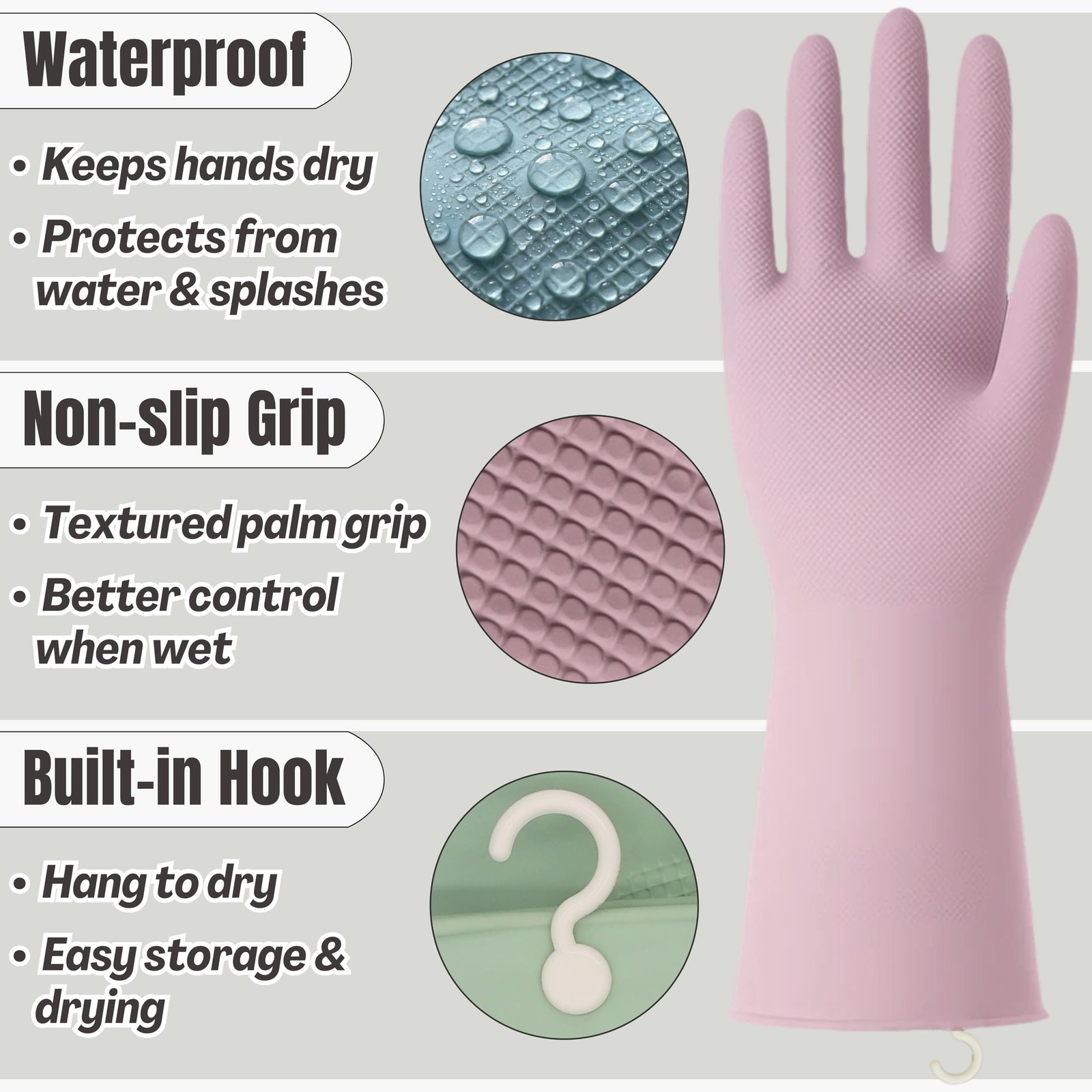3 Pairs Dishwashing Gloves with Hanging Hooks – Reusable Cleaning Gloves for …