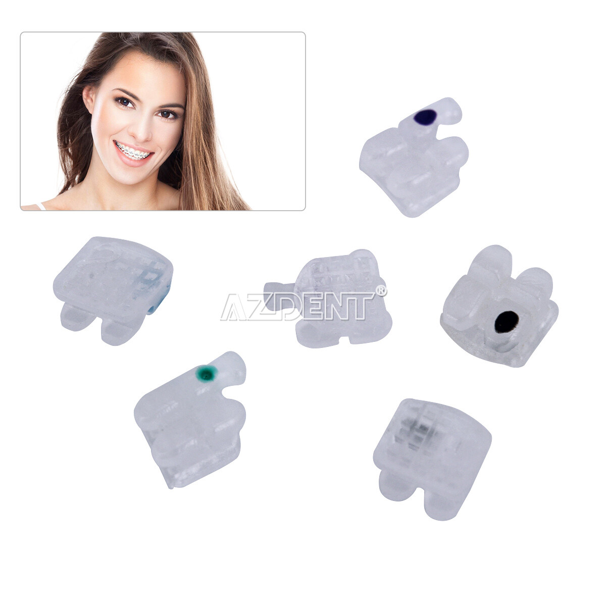 AZDENT Dental Orthodontic Ceramic Braces Bracket Roth MBT 0.018/.022 Hooks 3-4-5