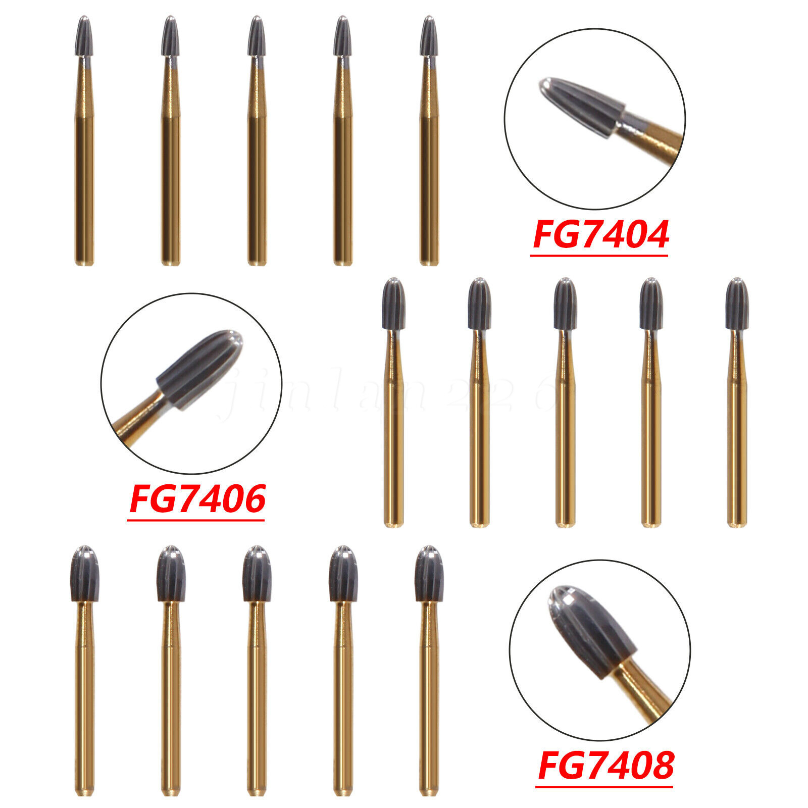 Dental Tungsten Carbide Bur Trimming & Finishing Egg Football FG7404/7406/7408